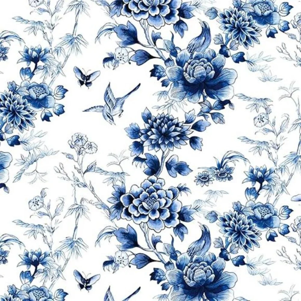 Peel and Stick Wallpaper Blue Flower White Design Self Adhesive Wall Paper
